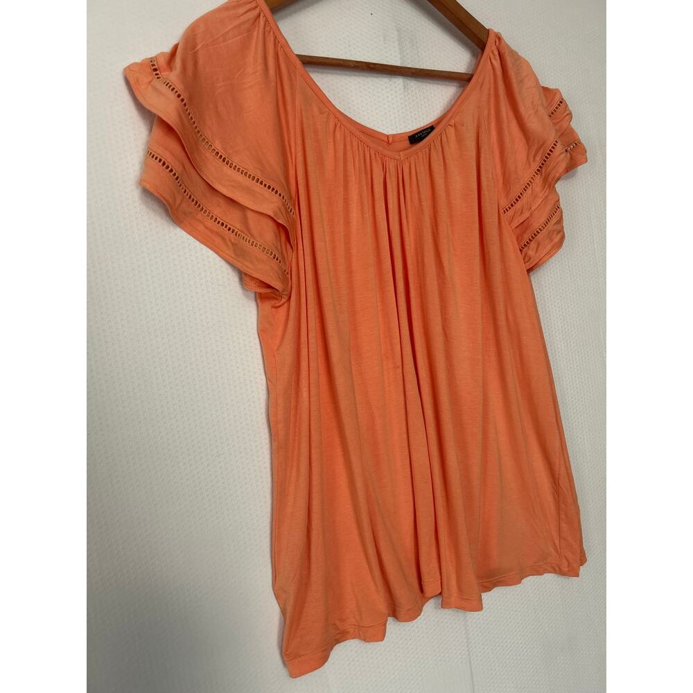 Ann Taylor Petite Orange Ruffle Short Sleeve V Neck Relaxed Fit Top‎ Size XLP - Picture 3 of 8